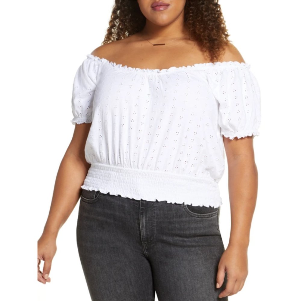 BP Off the Shoulder Eyelet Cotton Top L